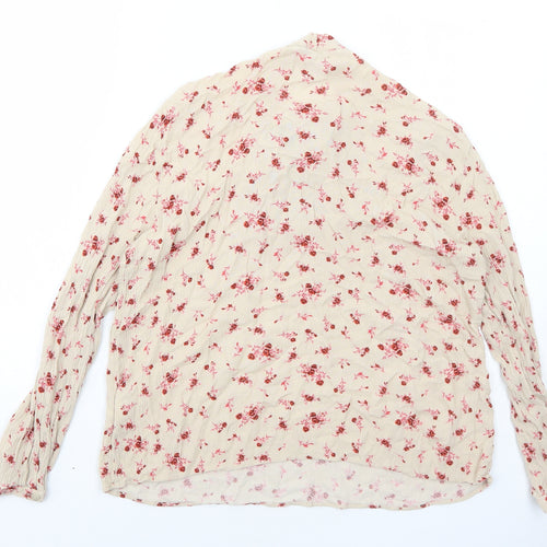 RESERVED Womens Beige Floral Viscose Basic Blouse Size 12 V-Neck