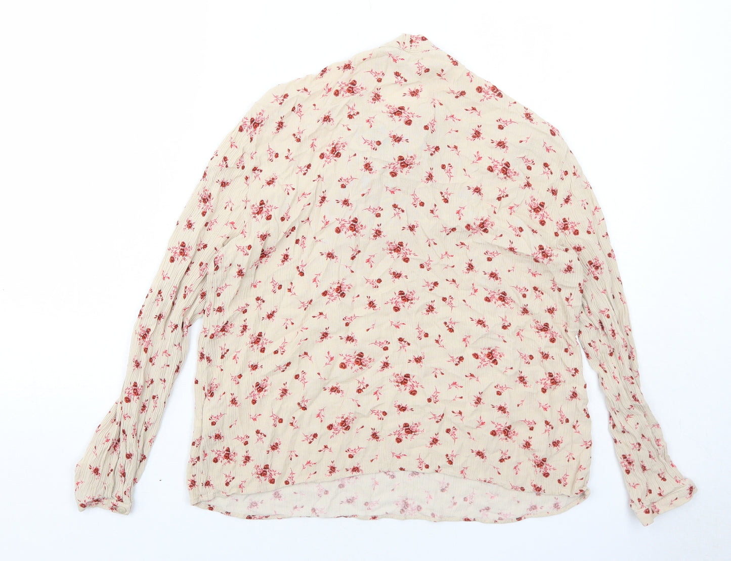 RESERVED Womens Beige Floral Viscose Basic Blouse Size 12 V-Neck