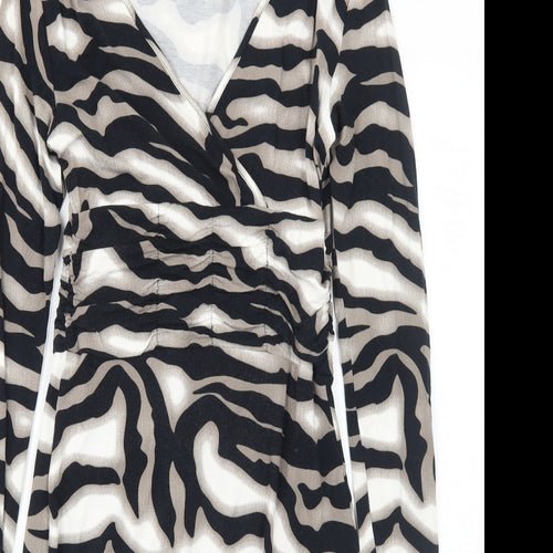 Class Womens Black Geometric Viscose Shift Size 8 V-Neck Pullover
