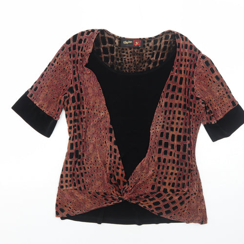 Stephen Y Womens Multicoloured Geometric Polyester Basic Blouse Size 10 Round Neck