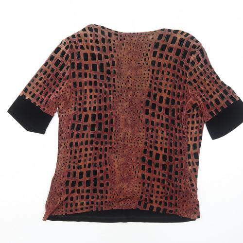 Stephen Y Womens Multicoloured Geometric Polyester Basic Blouse Size 10 Round Neck