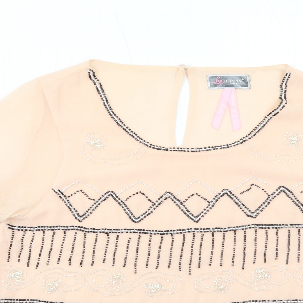 Lipsy Womens Pink Polyester Basic T-Shirt Size 10 Round Neck