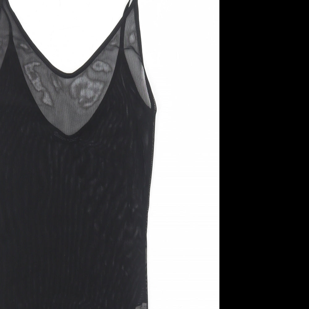 Zara Womens Black Polyester Bodysuit One-Piece Size S Snap