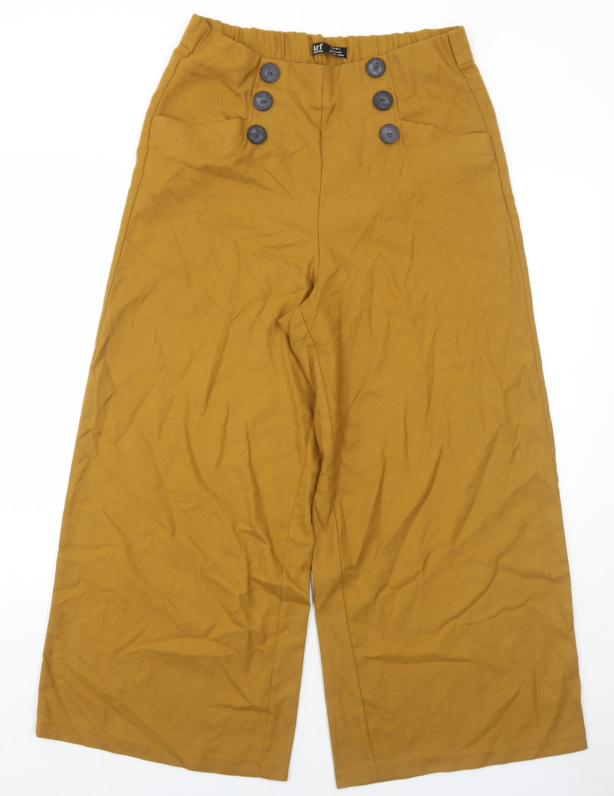 Zara Womens Yellow Viscose Trousers Size L Regular