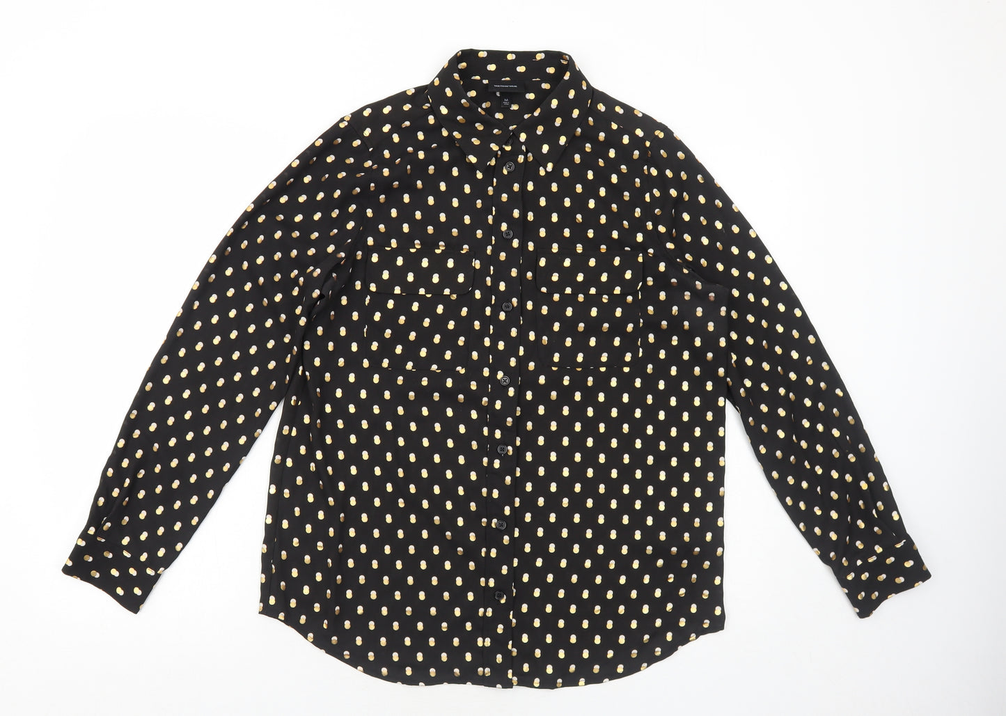 Who What Wear Womens Black Geometric Polyester Basic Button-Up Size M Collared