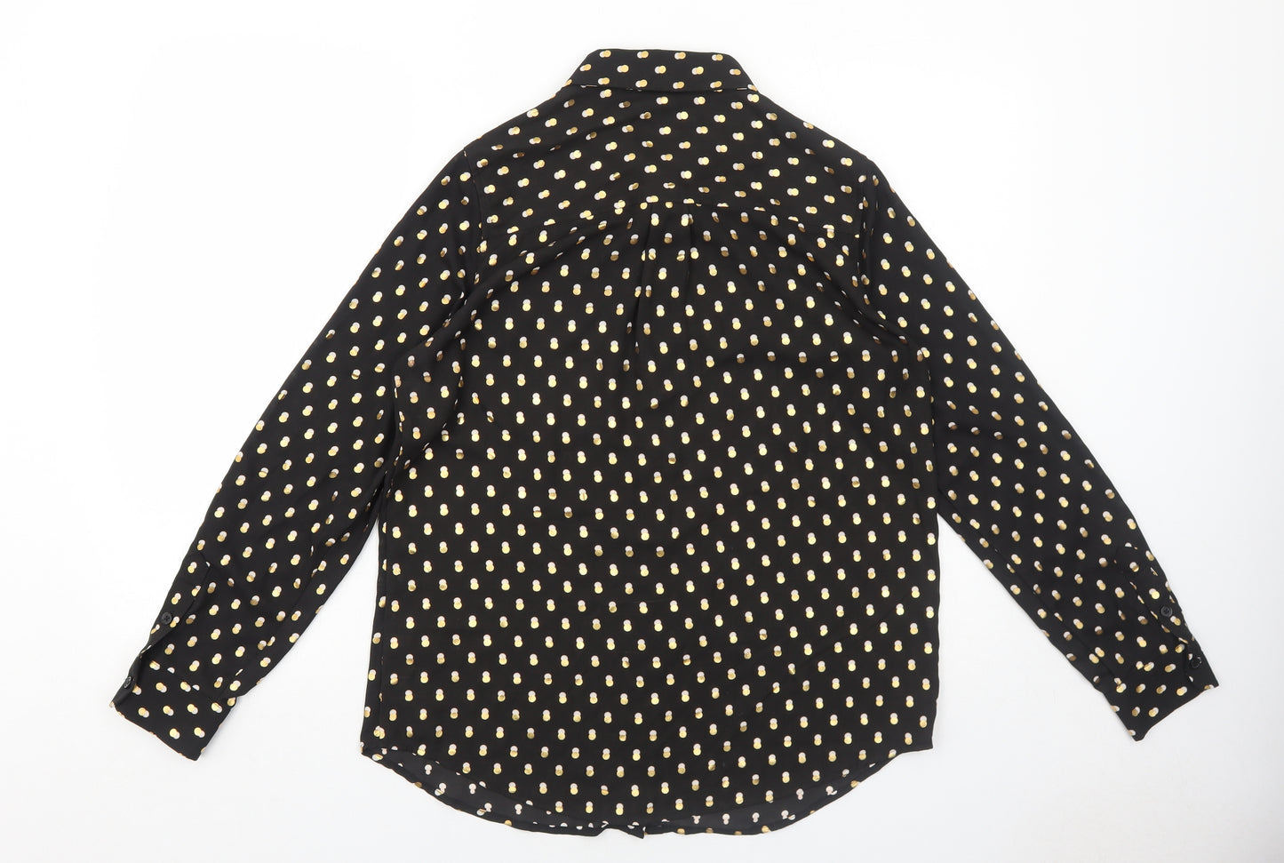 Who What Wear Womens Black Geometric Polyester Basic Button-Up Size M Collared