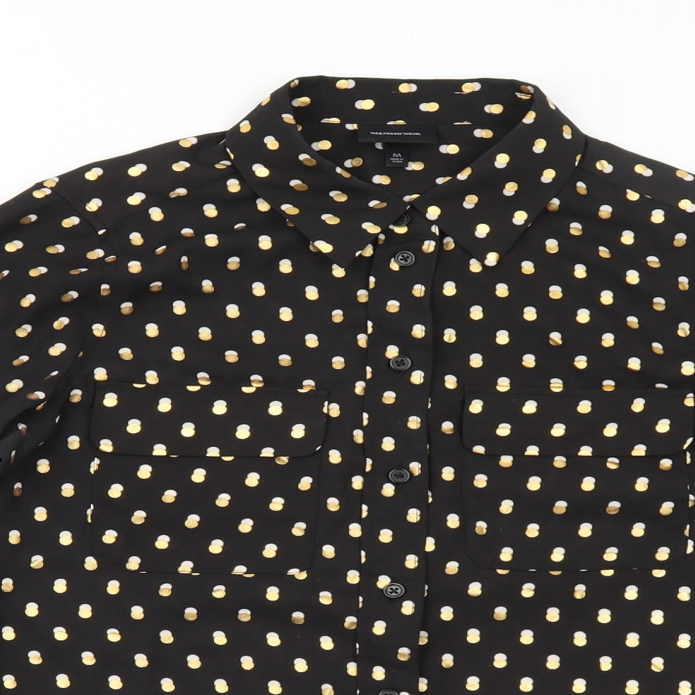 Who What Wear Womens Black Geometric Polyester Basic Button-Up Size M Collared