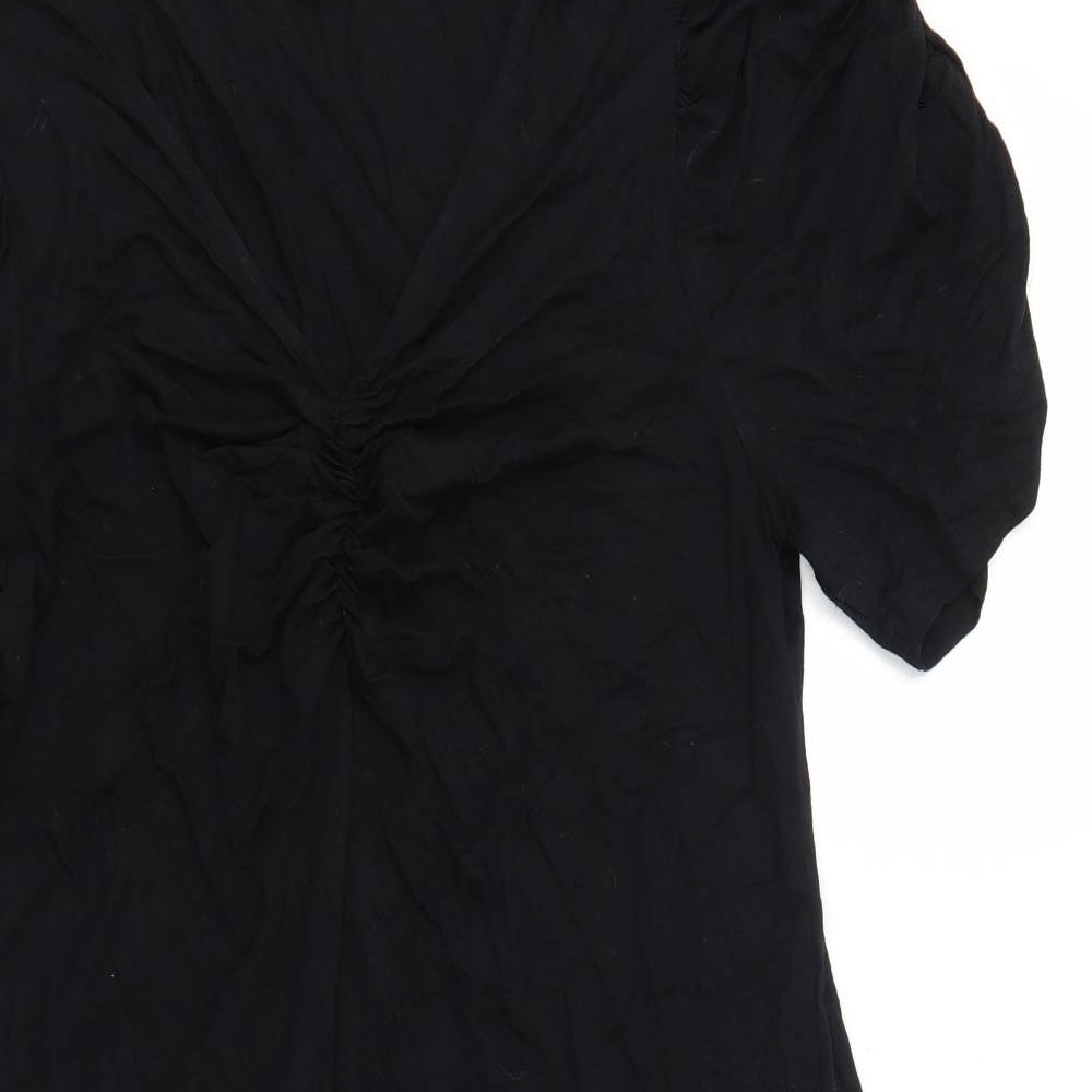 NEXT Womens Black Viscose Skater Dress Size 18 V-Neck Pullover