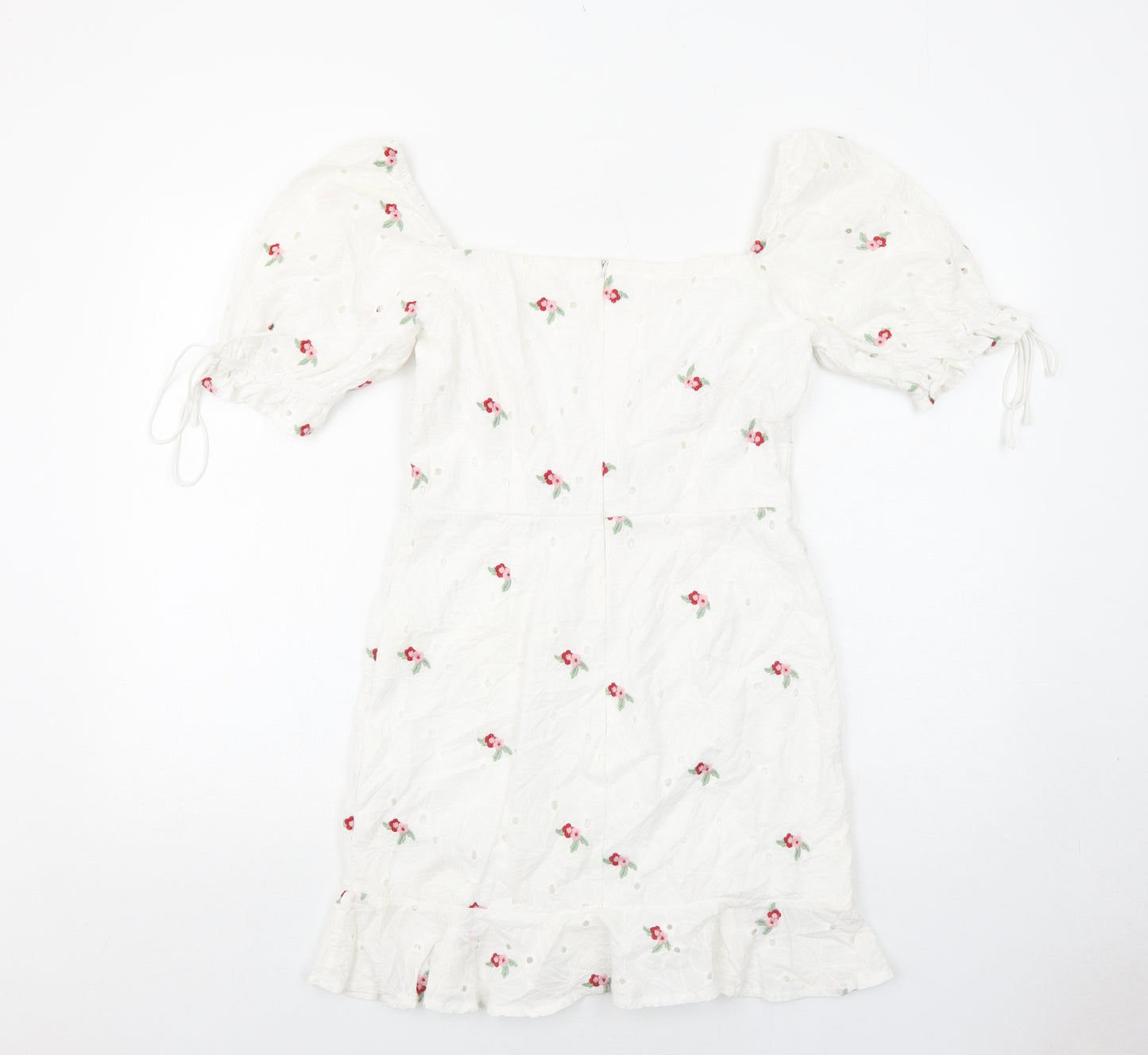 Missguided Womens White Floral Cotton Mini Size 12 Round Neck Zip