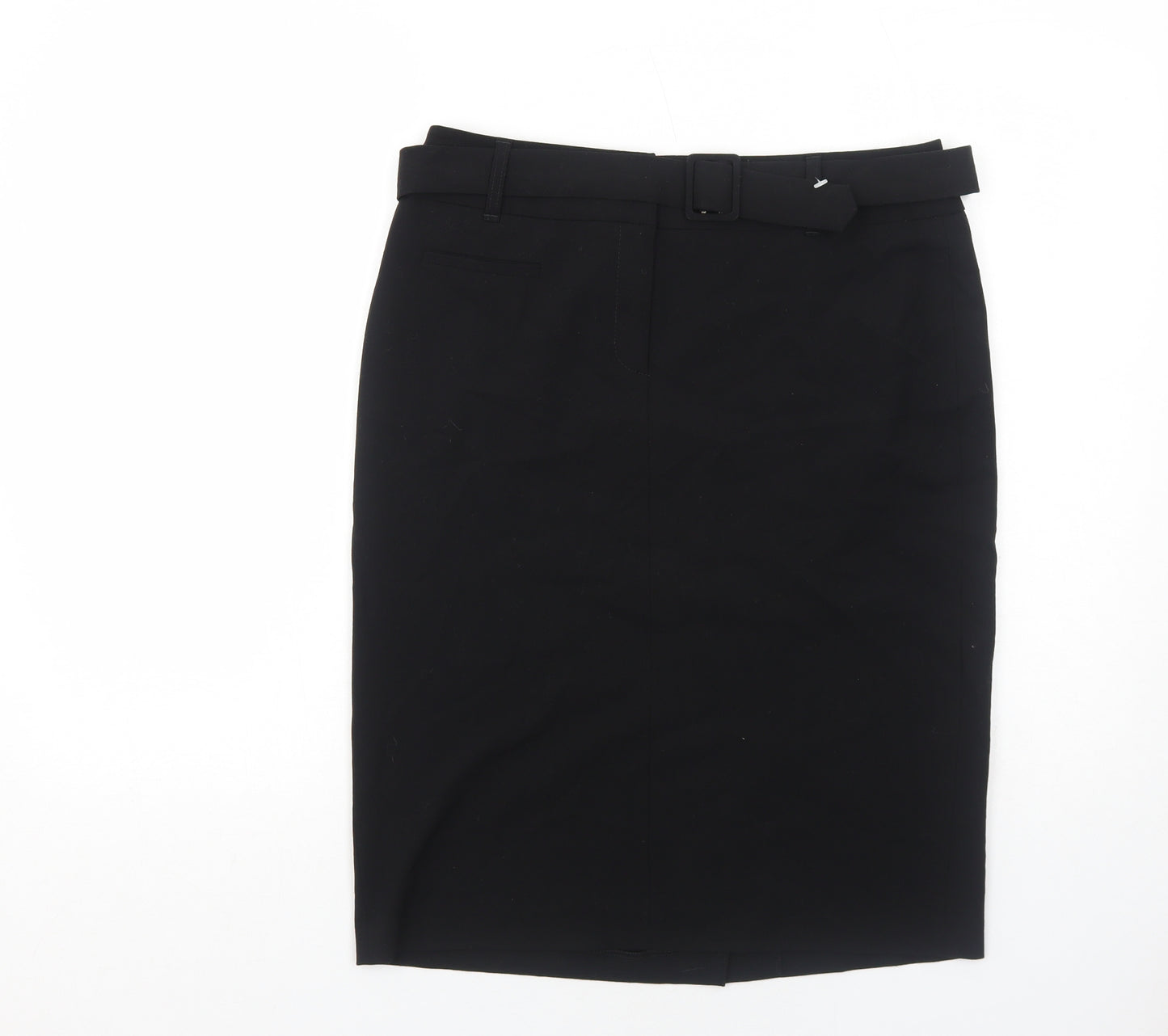 NEXT Womens Black Polyester A-Line Skirt Size 12 Zip - Belt Included