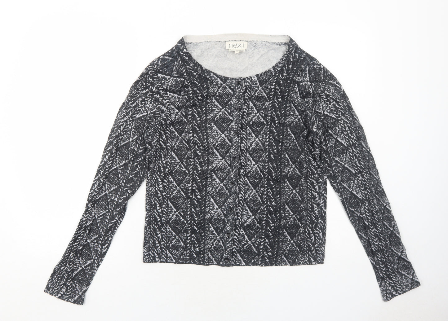 NEXT Womens Grey Round Neck Geometric Cotton Cardigan Jumper Size 14