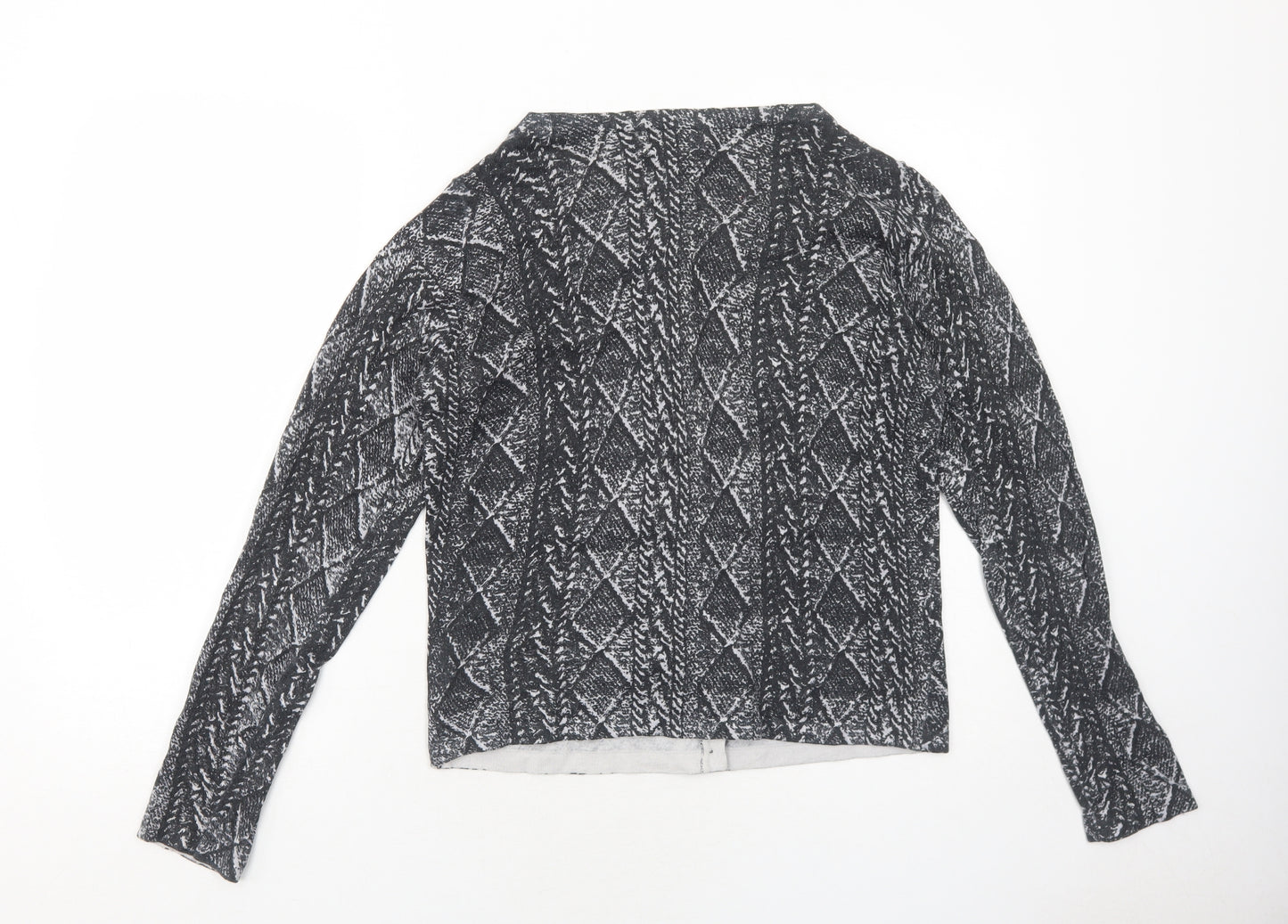 NEXT Womens Grey Round Neck Geometric Cotton Cardigan Jumper Size 14