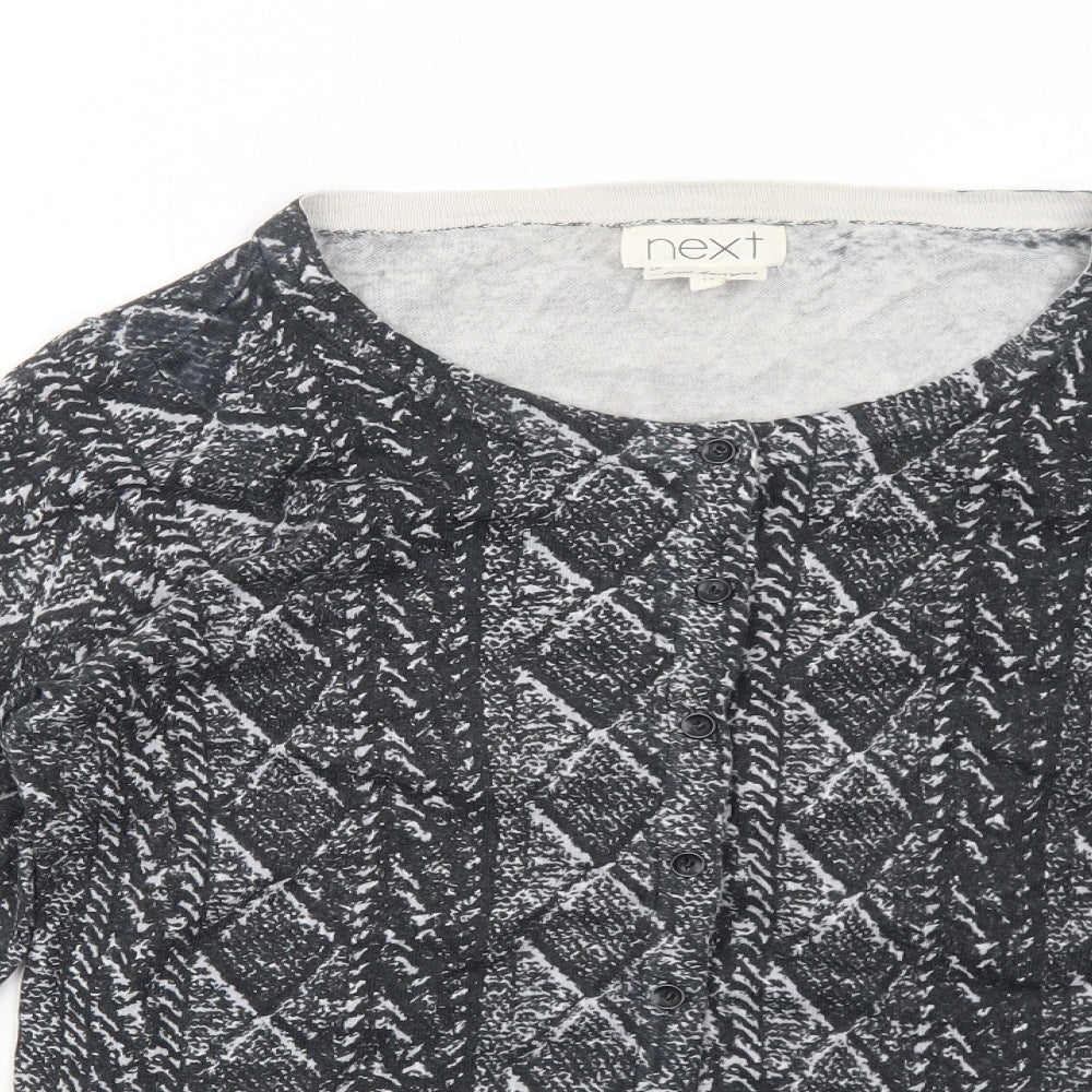 NEXT Womens Grey Round Neck Geometric Cotton Cardigan Jumper Size 14