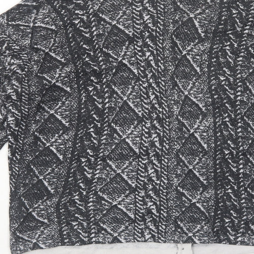 NEXT Womens Grey Round Neck Geometric Cotton Cardigan Jumper Size 14