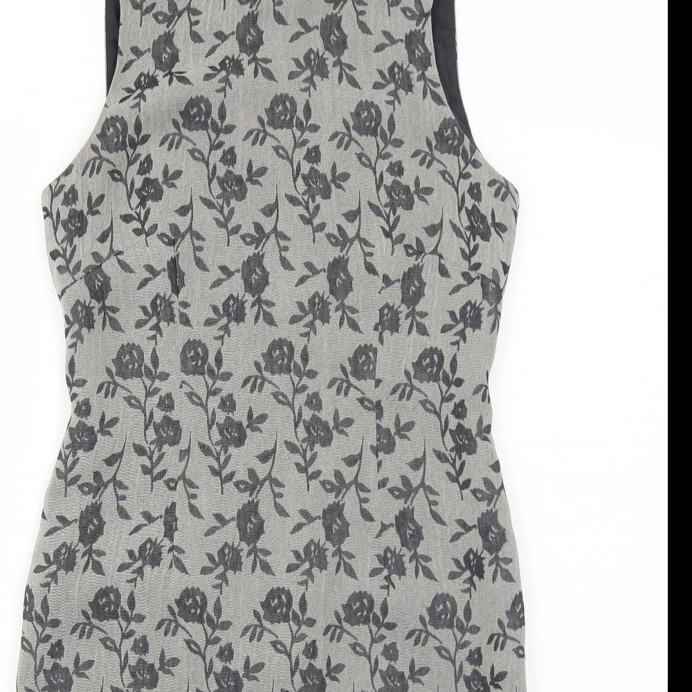Planet Womens Grey Floral Polyester Pencil Dress Size 8 Boat Neck Zip