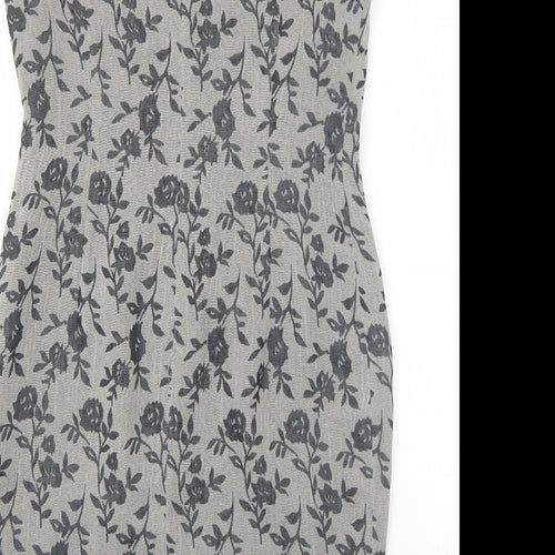 Planet Womens Grey Floral Polyester Pencil Dress Size 8 Boat Neck Zip
