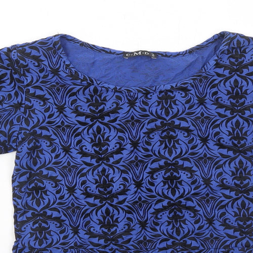 CMD Womens Blue Geometric Viscose Basic T-Shirt Size 10 Round Neck