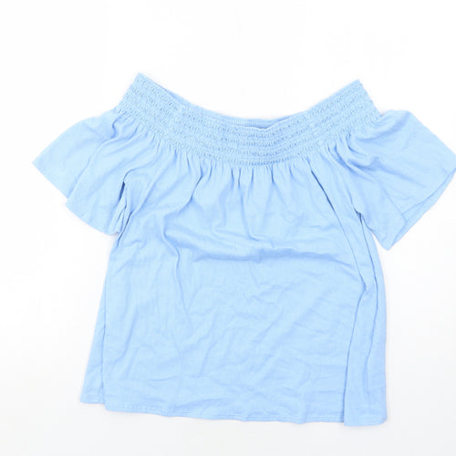 Marks and Spencer Womens Blue Cotton Basic Blouse Size 10 Off the Shoulder