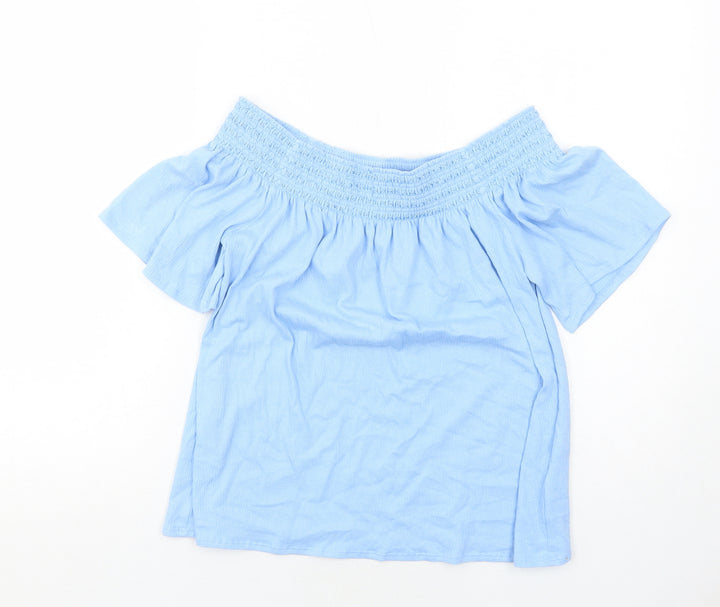 Marks and Spencer Womens Blue Cotton Basic Blouse Size 10 Off the Shoulder