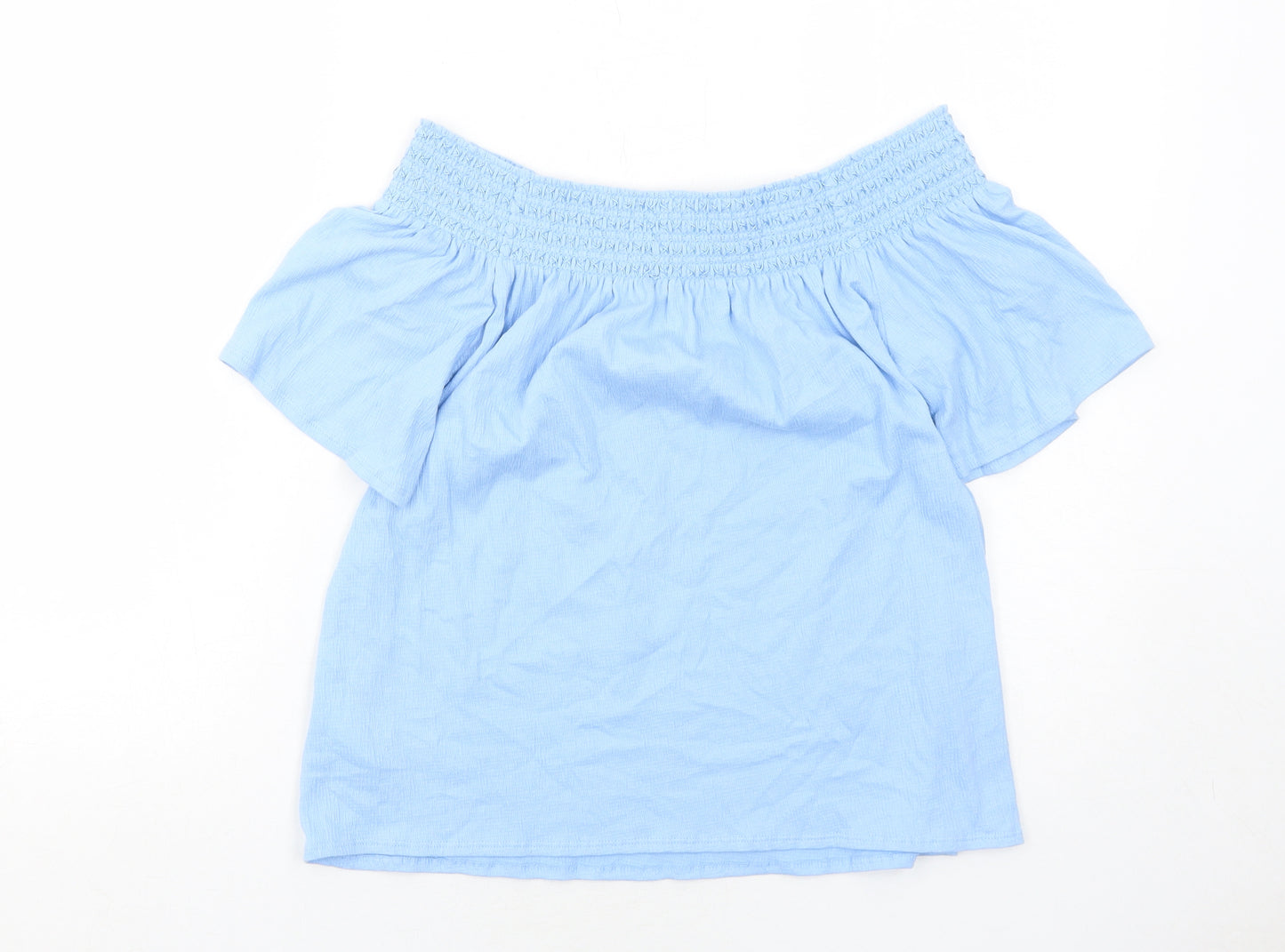 Marks and Spencer Womens Blue Cotton Basic Blouse Size 10 Off the Shoulder
