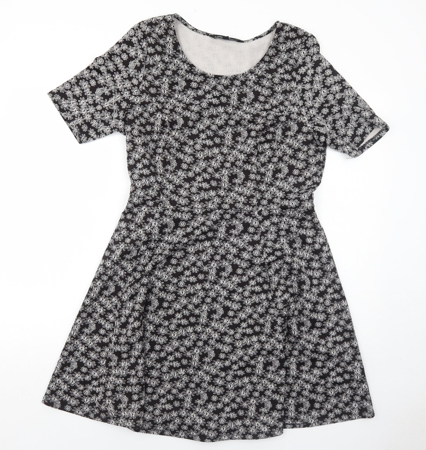 Capsule Womens Black Floral Polyester Fit & Flare Size 14 Boat Neck Pullover