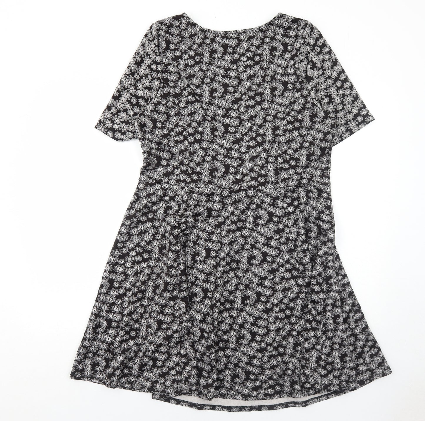 Capsule Womens Black Floral Polyester Fit & Flare Size 14 Boat Neck Pullover