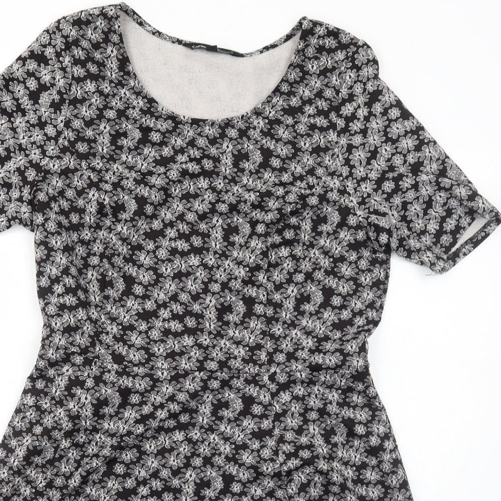Capsule Womens Black Floral Polyester Fit & Flare Size 14 Boat Neck Pullover