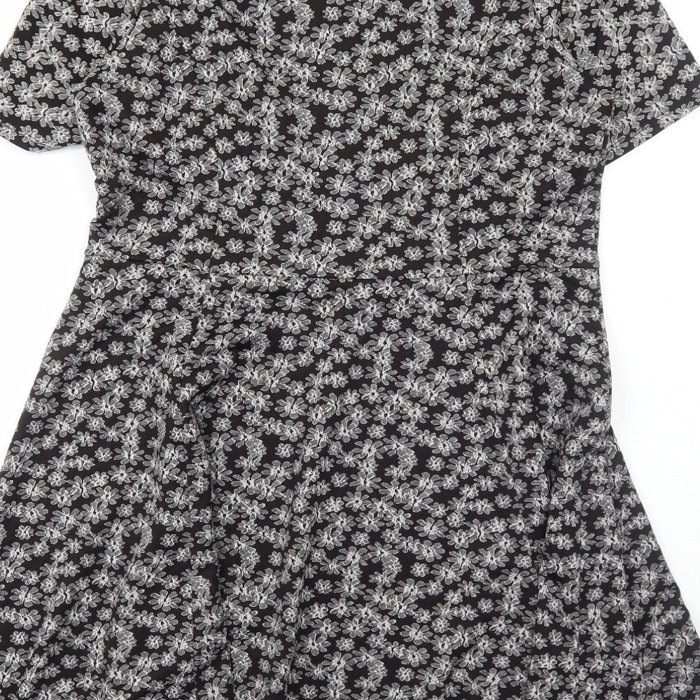Capsule Womens Black Floral Polyester Fit & Flare Size 14 Boat Neck Pullover