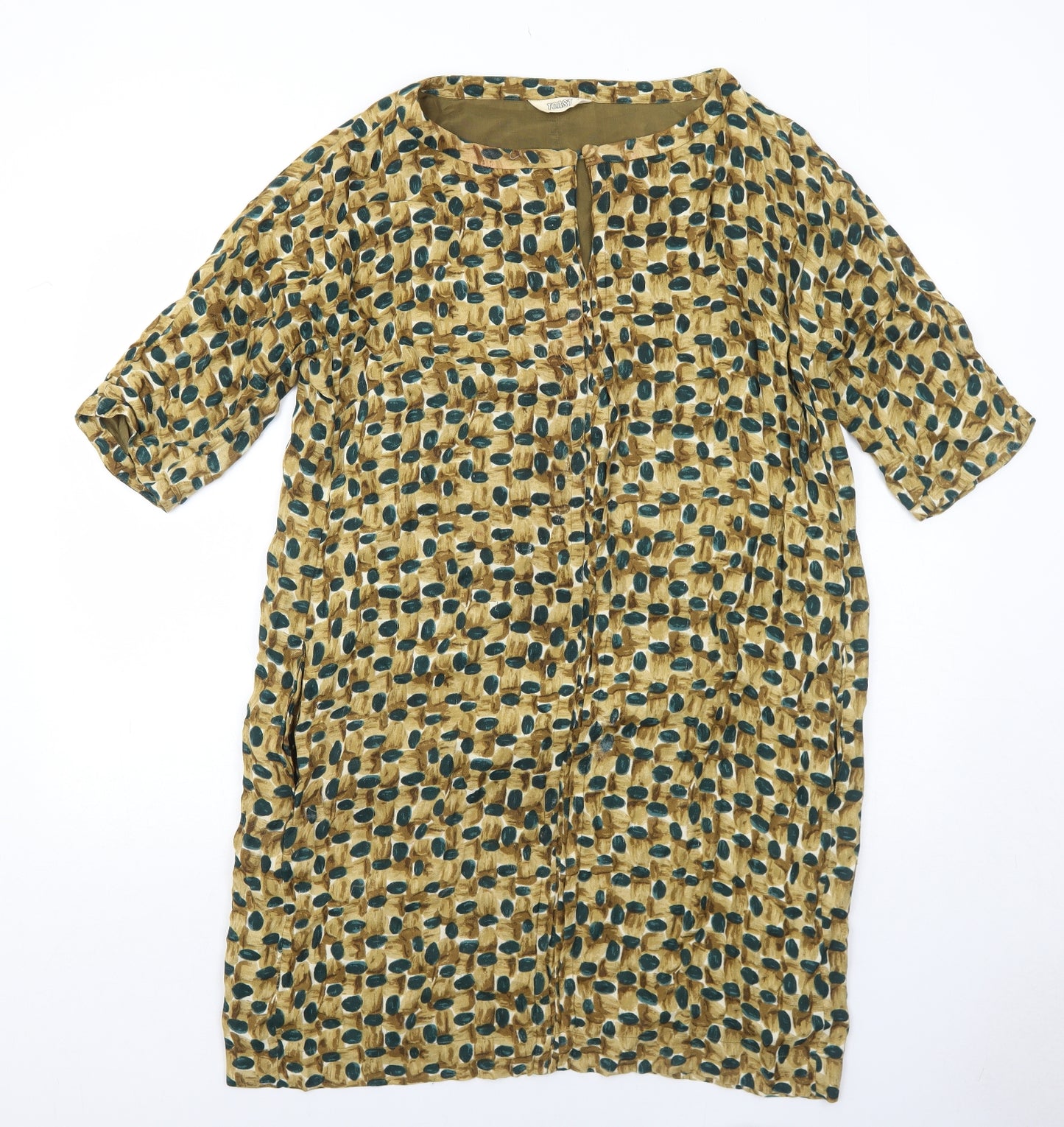 Toast Womens Beige Geometric Viscose Shift Size 14 Boat Neck Pullover