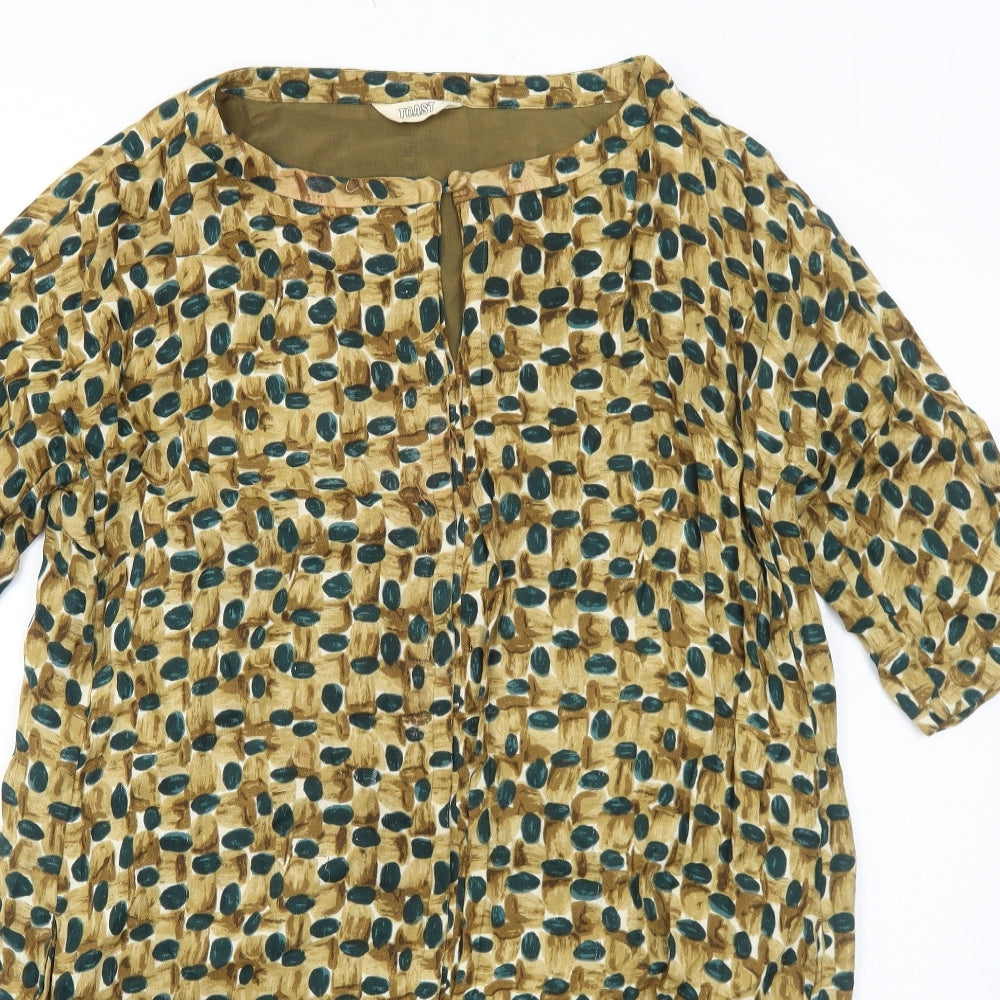 Toast Womens Beige Geometric Viscose Shift Size 14 Boat Neck Pullover