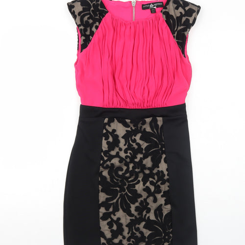 Little Mistress Womens Black Colourblock Polyester Pencil Dress Size 8 Boat Neck Zip