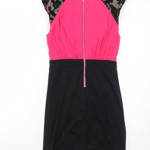 Little Mistress Womens Black Colourblock Polyester Pencil Dress Size 8 Boat Neck Zip