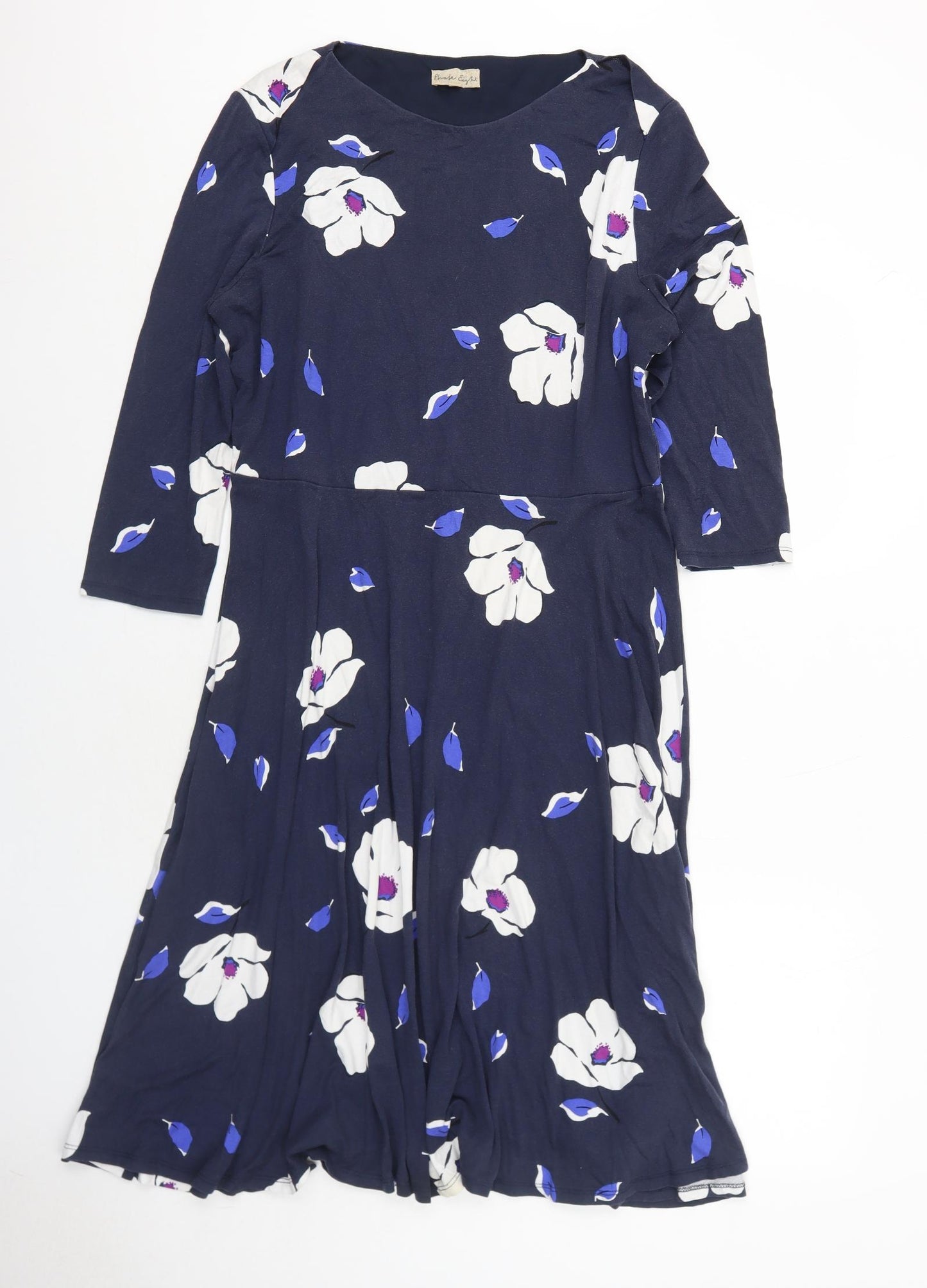 Phase Eight Womens Blue Floral Viscose A-Line Size 18 Boat Neck Pullover