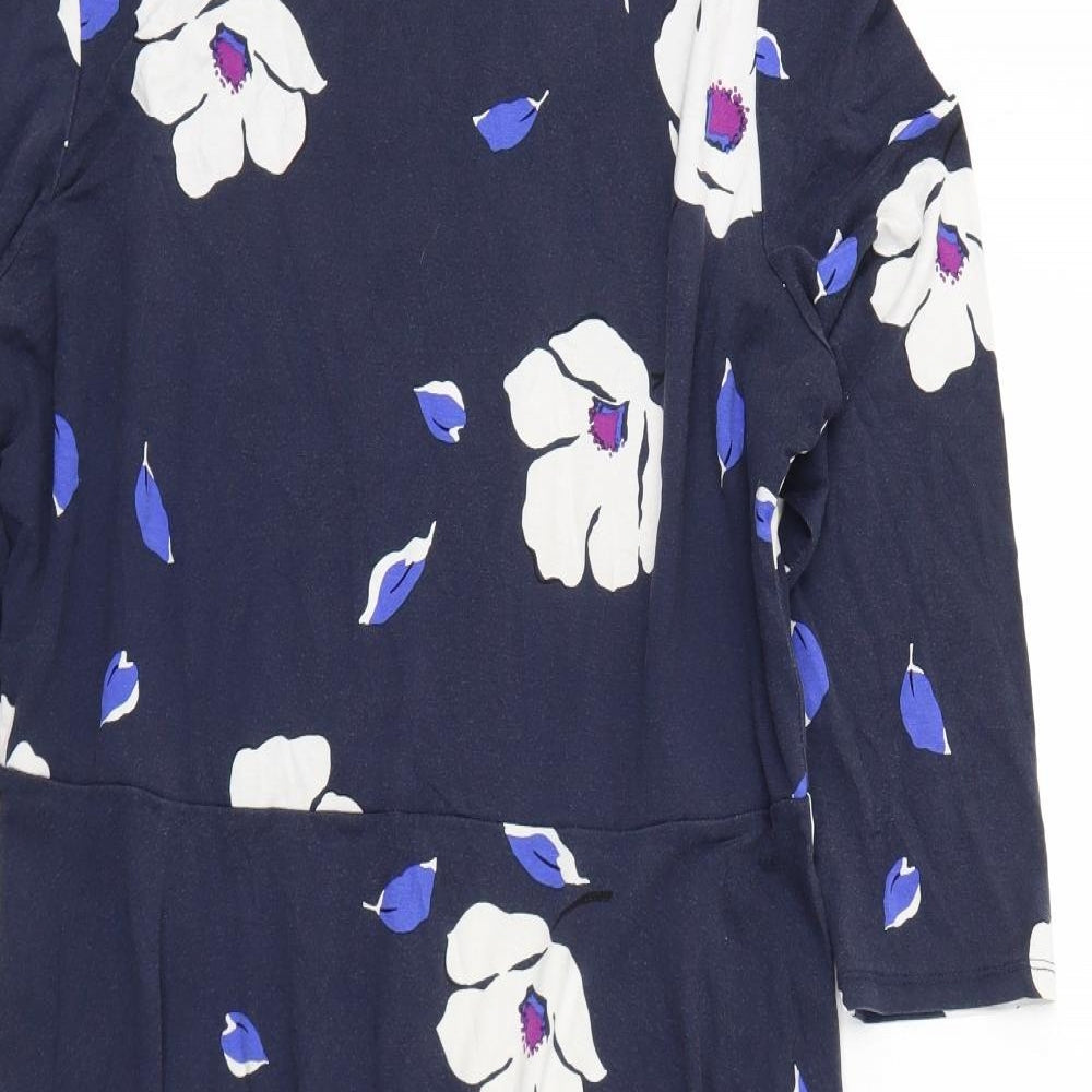 Phase Eight Womens Blue Floral Viscose A-Line Size 18 Boat Neck Pullover