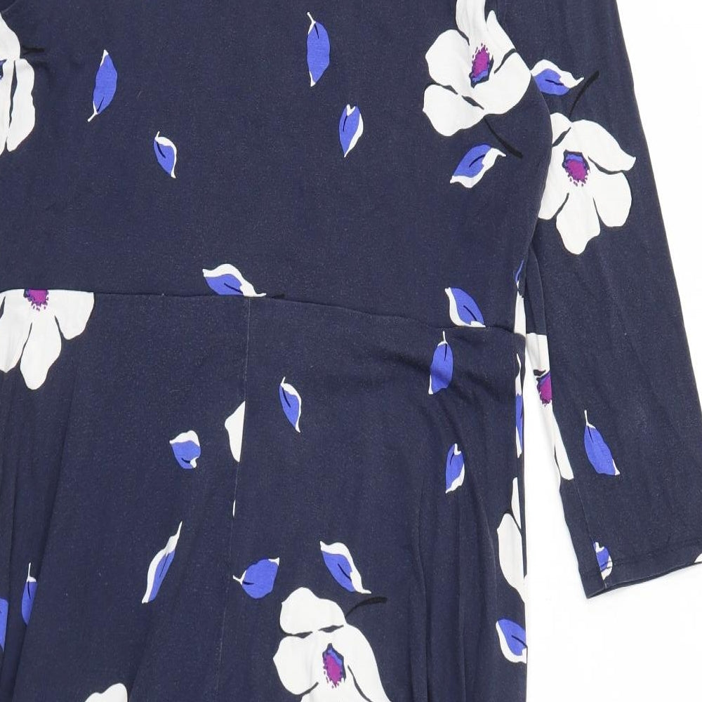 Phase Eight Womens Blue Floral Viscose A-Line Size 18 Boat Neck Pullover