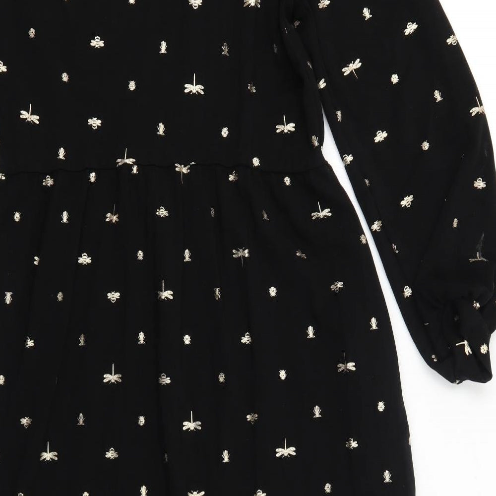 Joules Womens Black Geometric Viscose A-Line Size 14 Boat Neck Pullover - Dragonfly Pattern