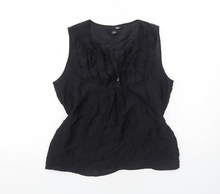 H&M Womens Black Polyester Basic Tank Size 10 V-Neck