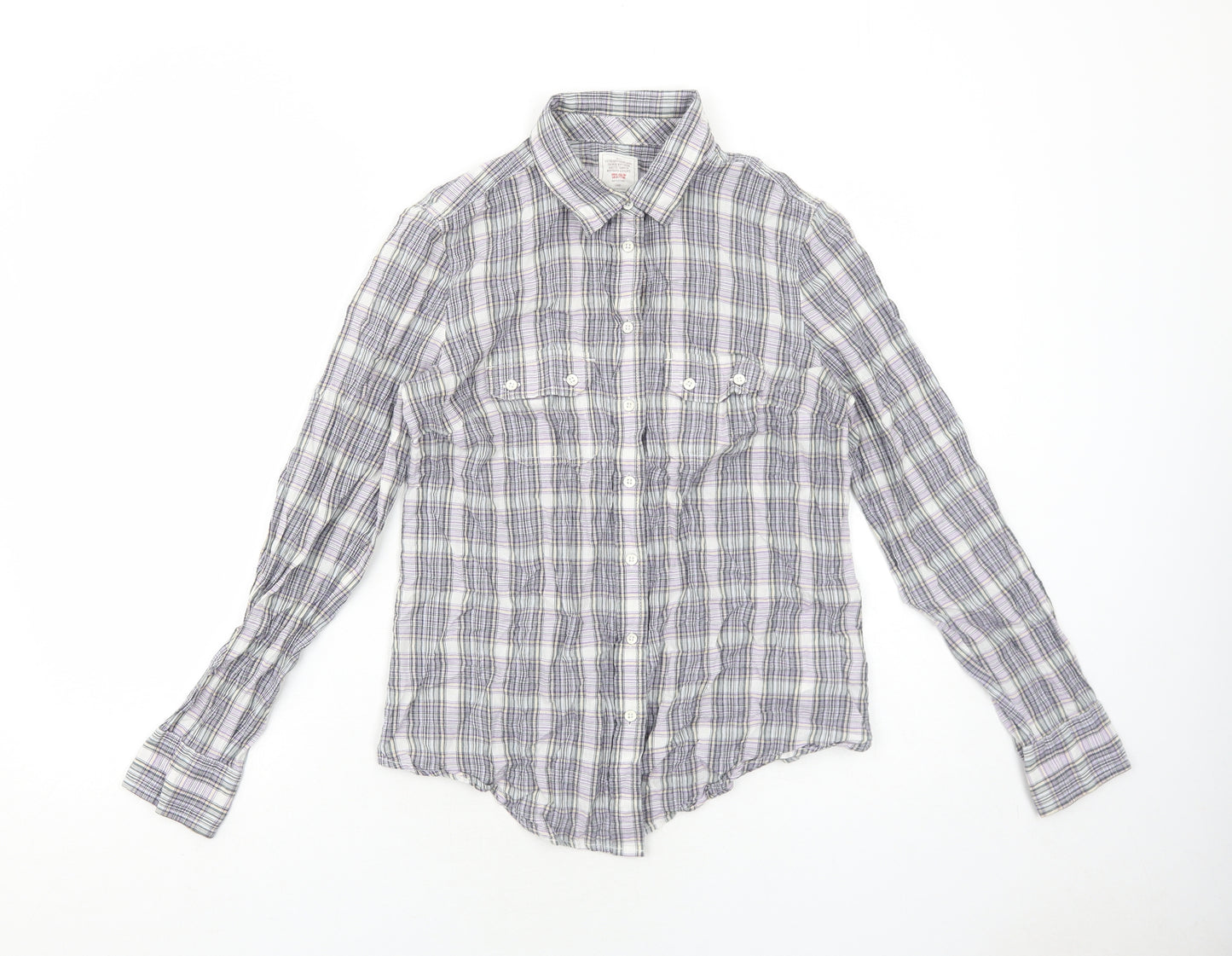 Gap Womens Purple Plaid Cotton Basic Button-Up Size 8 Collared