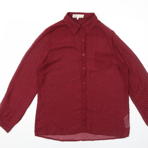 Cameo Rose Womens Red Polka Dot Polyester Basic Button-Up Size 18 V-Neck