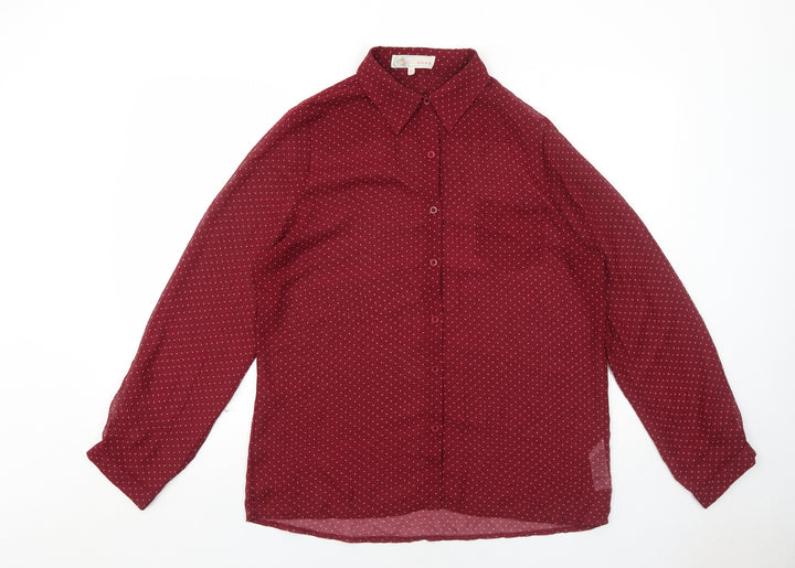 Cameo Rose Womens Red Polka Dot Polyester Basic Button-Up Size 18 V-Neck