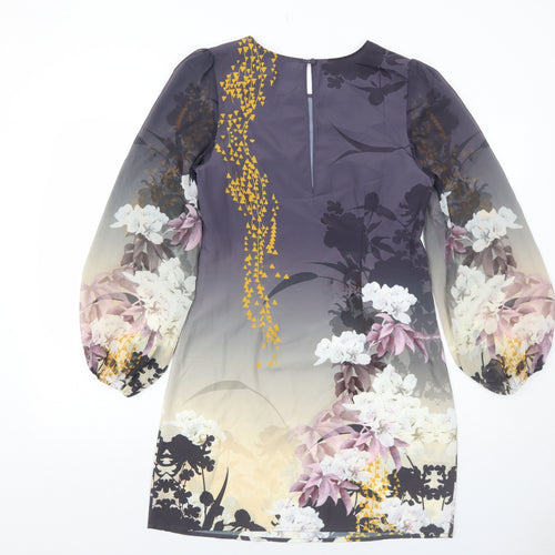 Miss Selfridge Womens Grey Floral Polyester Shift Size 10 Boat Neck Button