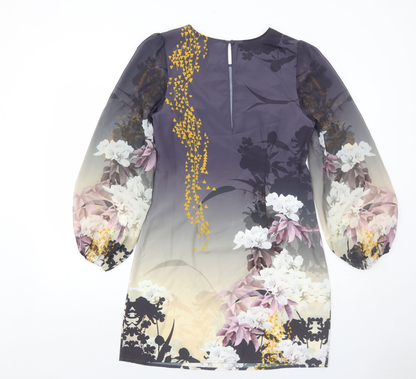 Miss Selfridge Womens Grey Floral Polyester Shift Size 10 Boat Neck Button