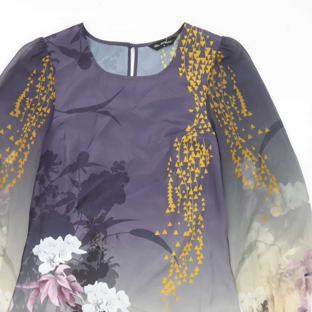 Miss Selfridge Womens Grey Floral Polyester Shift Size 10 Boat Neck Button
