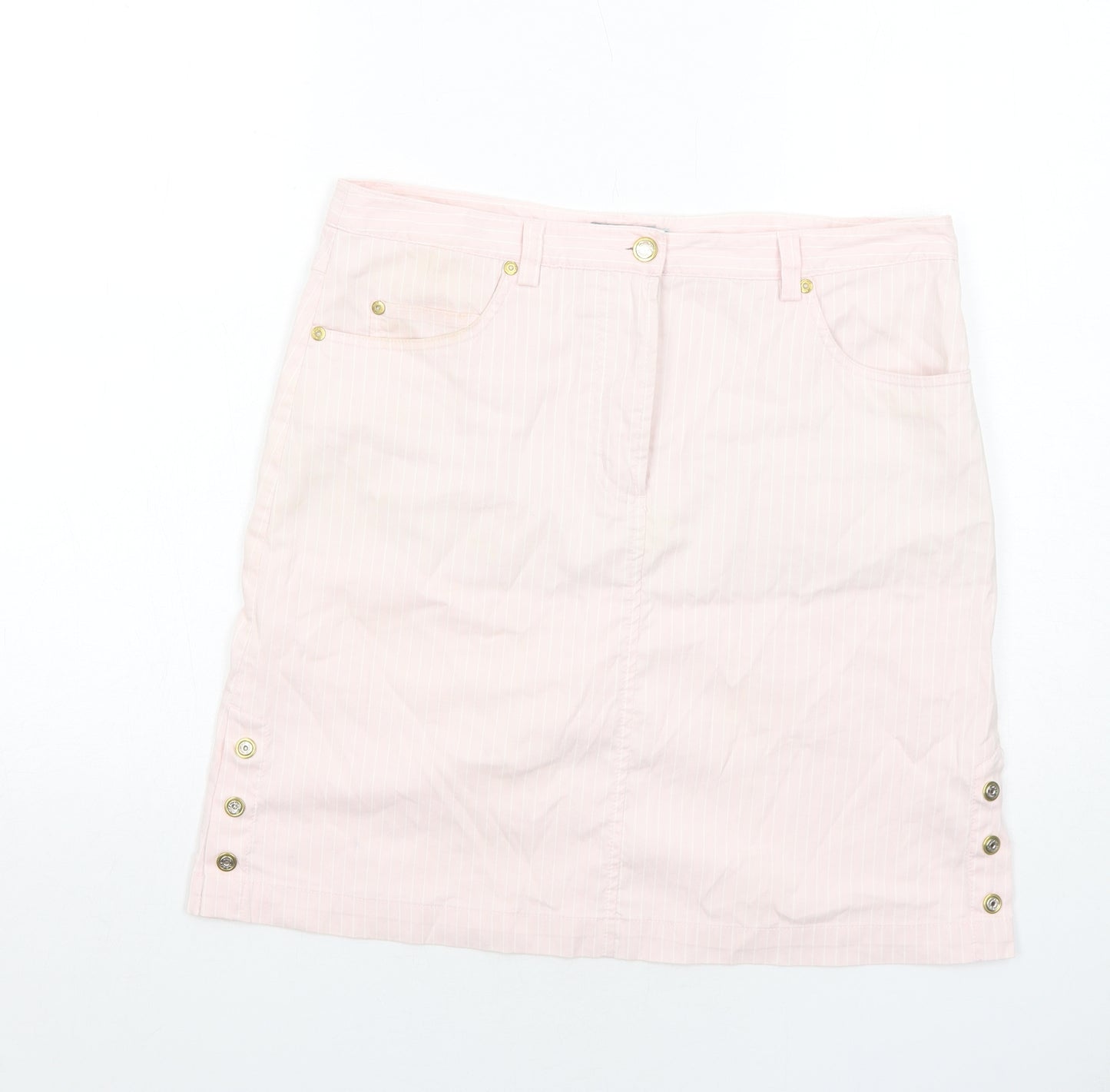 Daily Womens Pink Striped Cotton A-Line Skirt Size 14 Zip