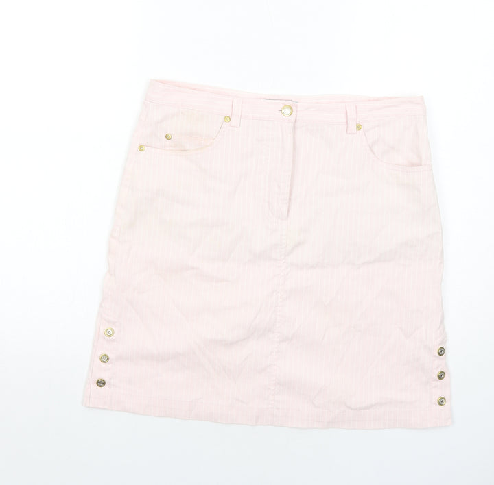 Daily Womens Pink Striped Cotton A-Line Skirt Size 14 Zip