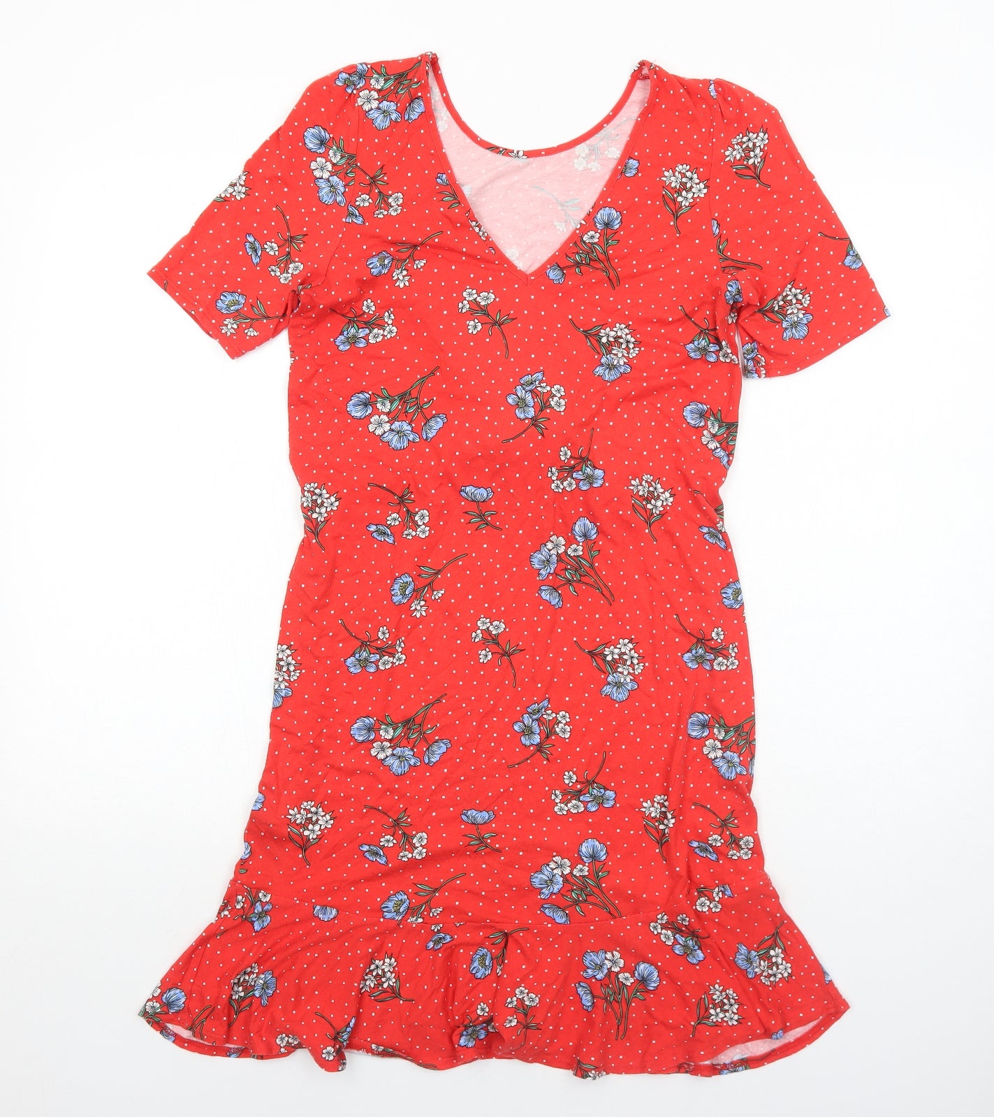 ASOS Womens Red Floral Viscose Fit & Flare Size 8 V-Neck Pullover