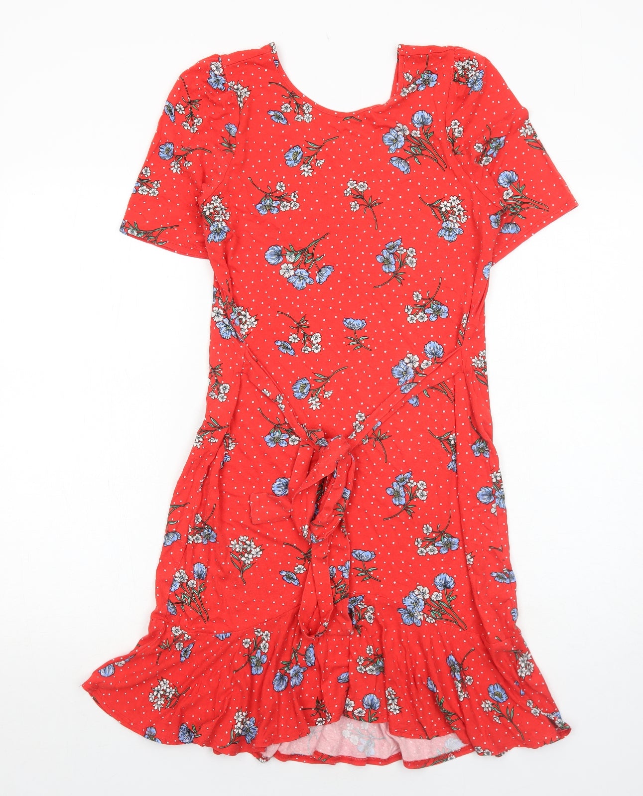 ASOS Womens Red Floral Viscose Fit & Flare Size 8 V-Neck Pullover
