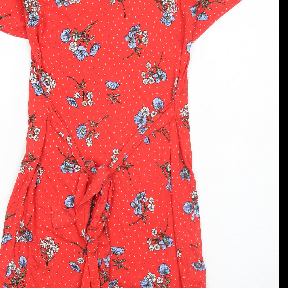 ASOS Womens Red Floral Viscose Fit & Flare Size 8 V-Neck Pullover