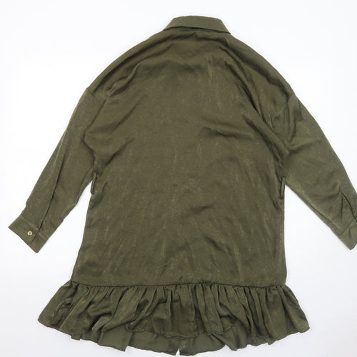 Zara Womens Green Polyester Shirt Dress Size S Collared Button