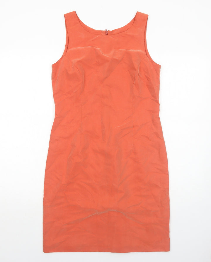 New Look Womens Orange Viscose Pencil Dress Size 12 Boat Neck Zip